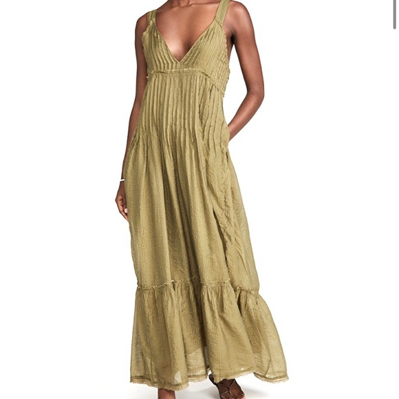 NWT Frankie Pintuck Maxi Dress in Olive. Size L.